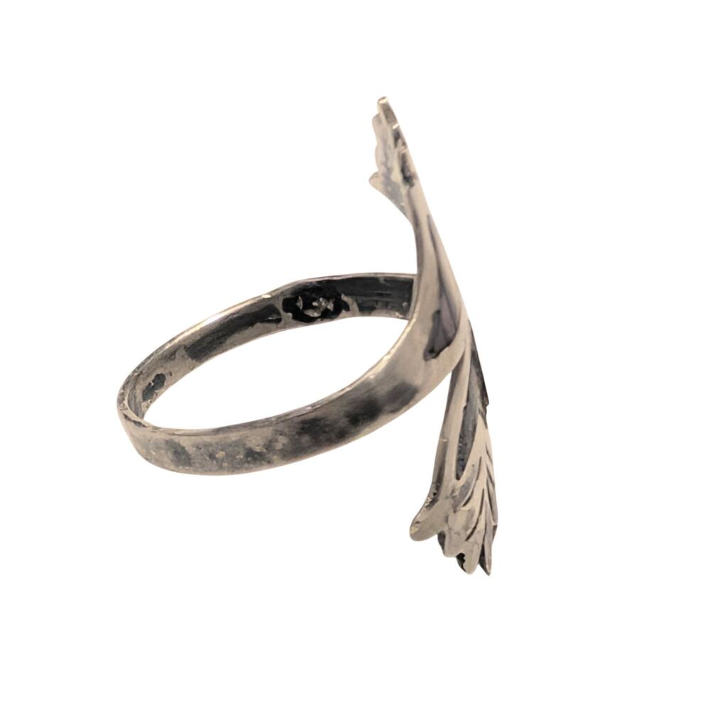 Sterling Silver Abalone Leaf Adjustable Bypass Ring Size 6 Vintage - Picture 9 of 10